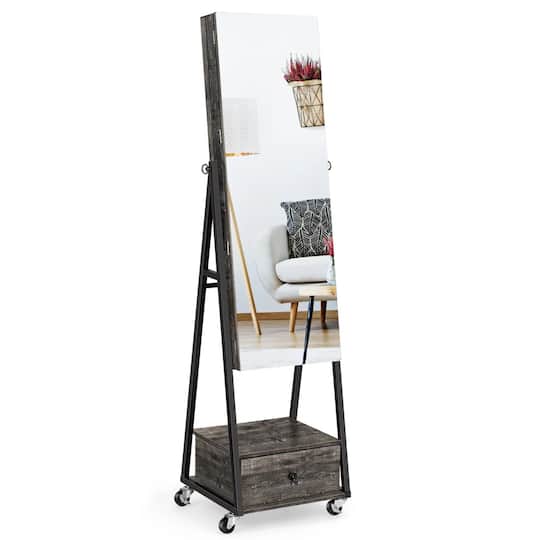 NEX™ 5ft. Dark Gray Jewelry Armoire on Casters with Chest Drawer